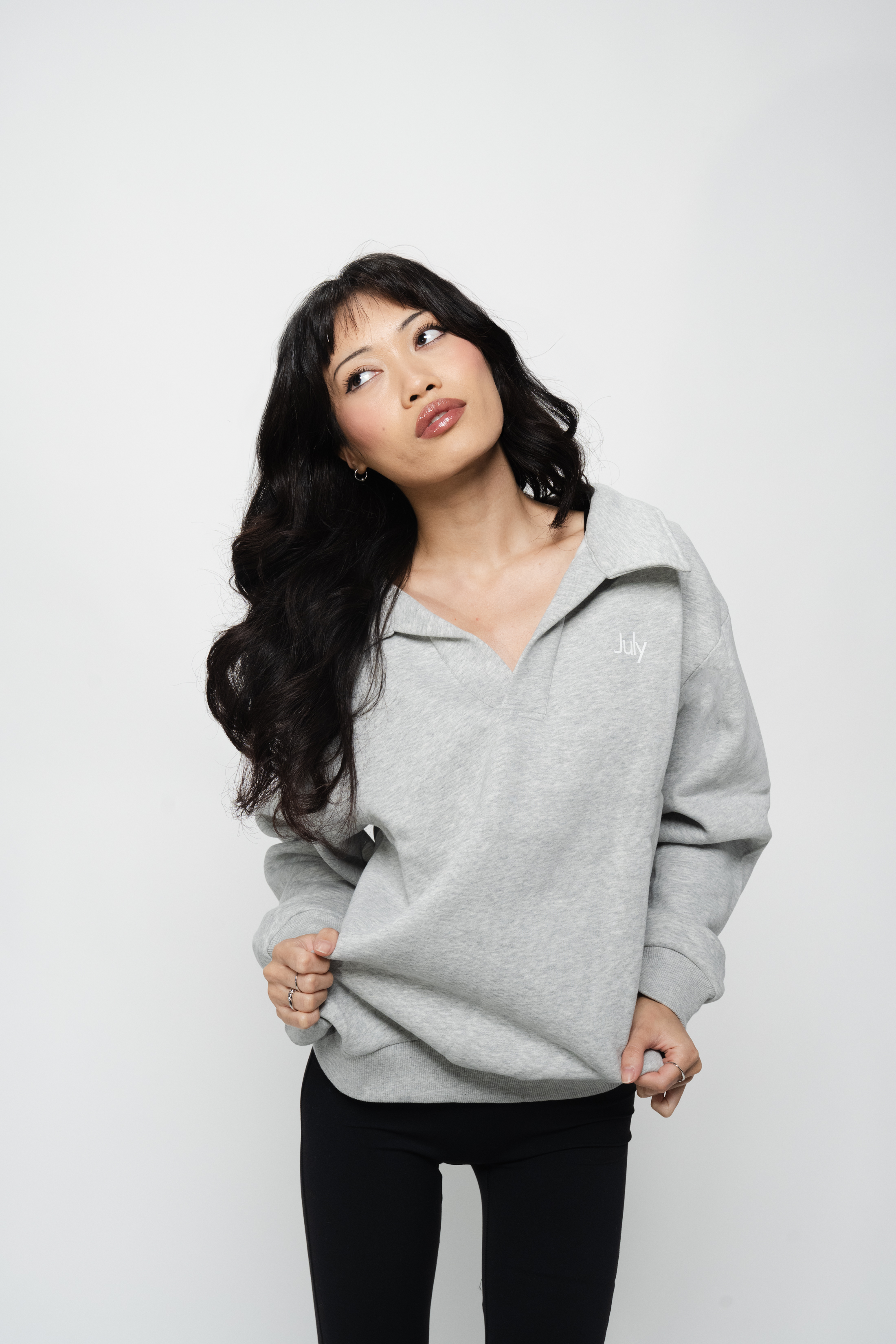 V-Neck Collared Crewneck — July Signature