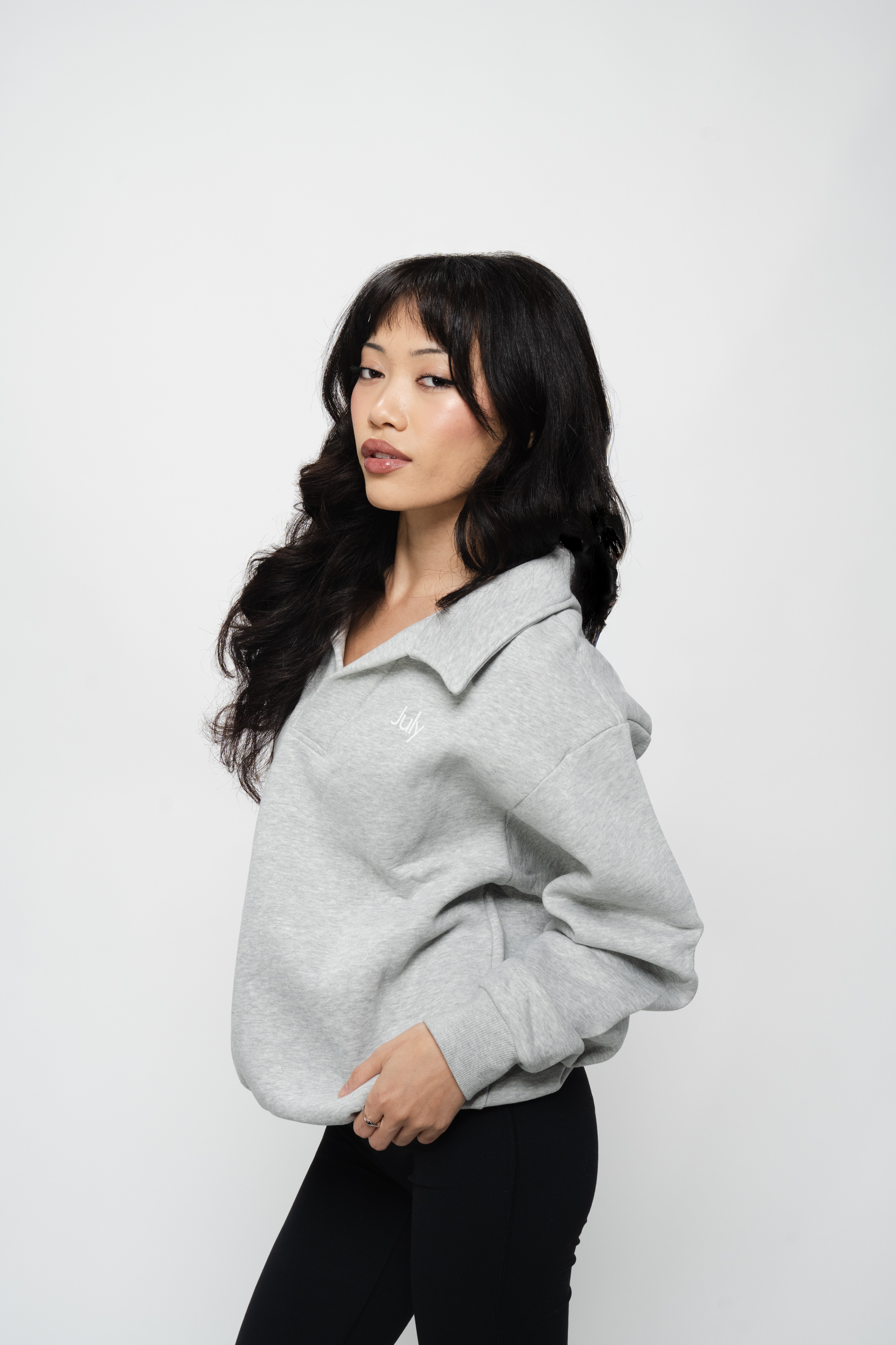 V-Neck Collared Crewneck — July Signature