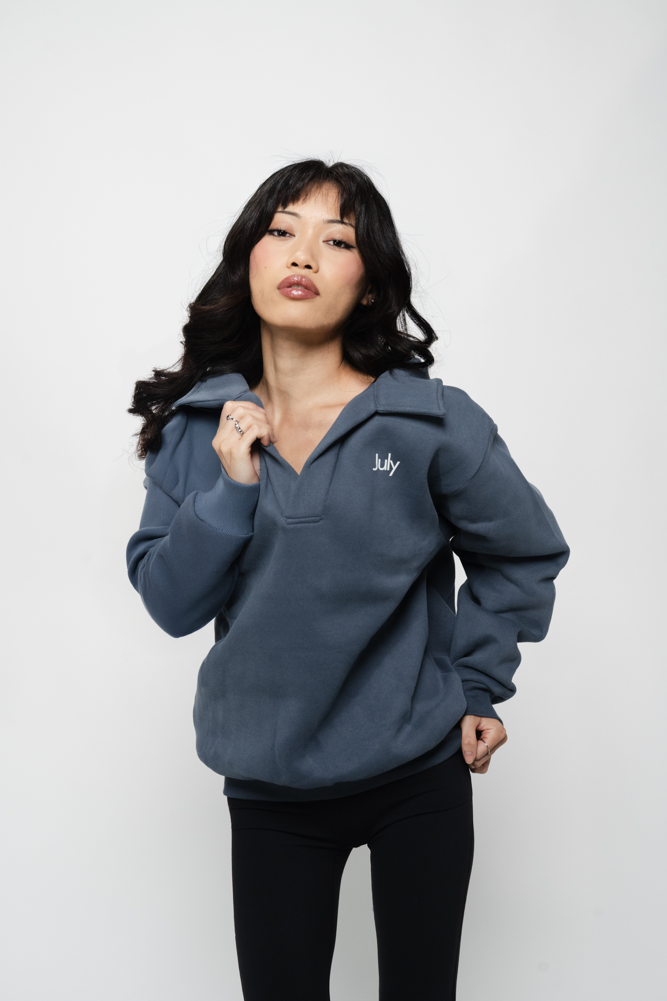 V-Neck Collared Crewneck — July Signature