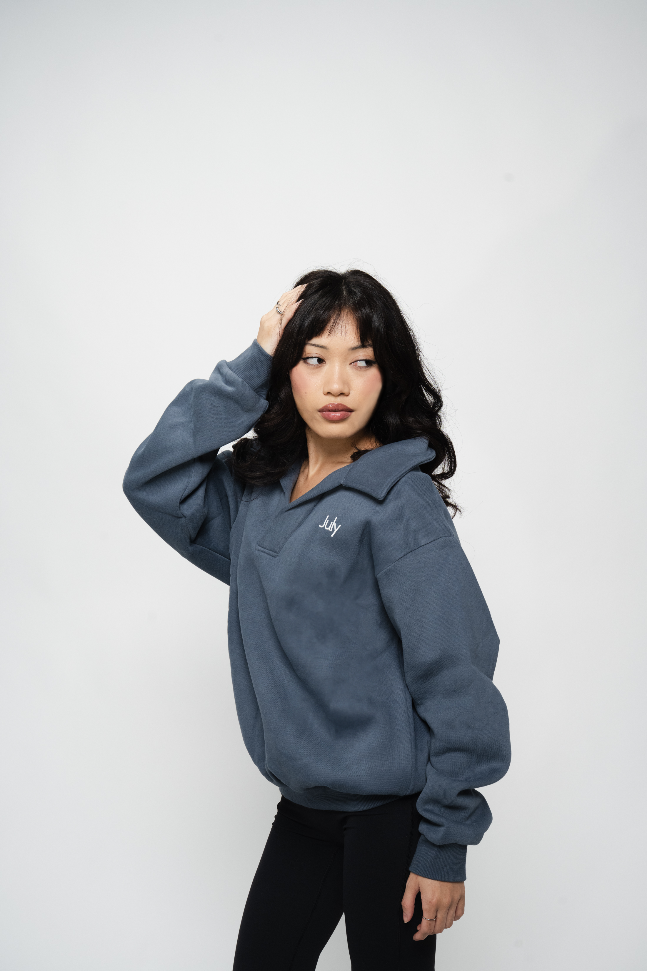 V-Neck Collared Crewneck — July Signature