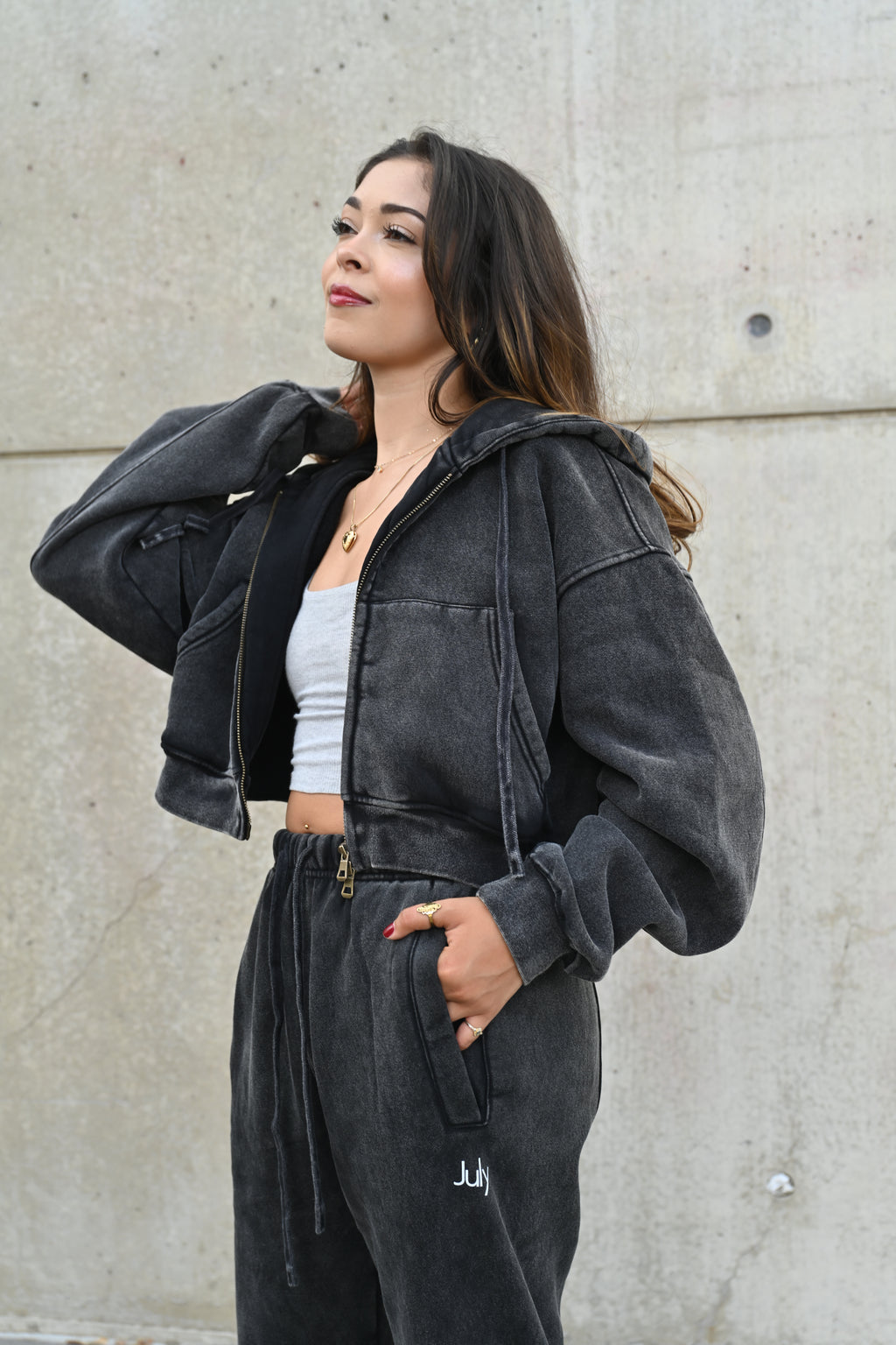 Heavy Vintage Fleece Cropped Zip Up Jacket — July Signature